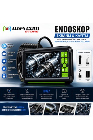 5 Metre Çift Lens Ekranlı Yılan Kamera 5.5mm Lens Sert Kablo