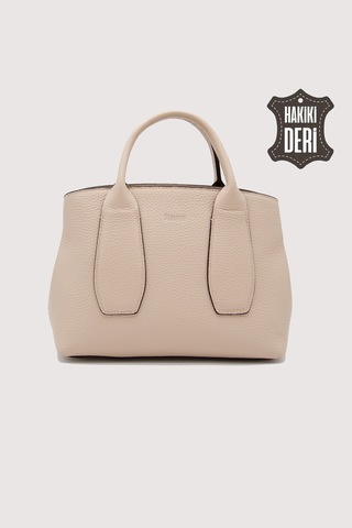 Hakiki Deri Kadın El Çantası Pudra Smr9226 Pudra