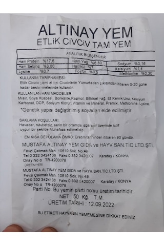 Altıay Yem Etlik Civciv Başlangıç Yemi 5 KG