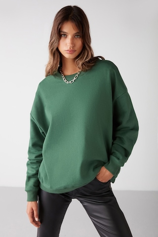 Vaneltına Kadın Içi Polarlı 3 Iplik Organik Pamuk Oversize Basic Bisiklet Yaka Yeşil Sweatshirt