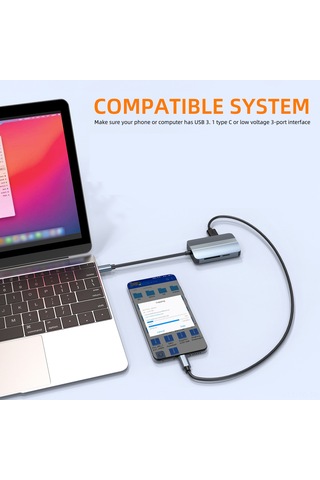 Skycity 2112 Usb-c Çok Fonksiyonlu Hub: Rj45 Ethernet + Usb3.0 + Usb2.0 + Sd/tf Kart Okuyucu, Uzay Grisi, 5.0gbps Hızlı Veri Transferi
