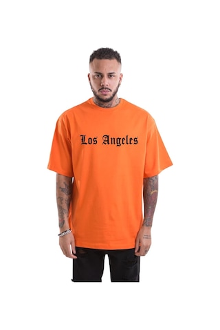 Los Angeles Baskılı Oversize T-shirt Turuncu