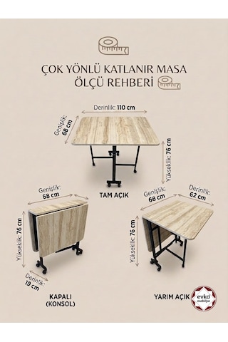 Evko Mobilya Katlanır Masa, Mutfak Masası, Tekerlekli Masa, Açılır Kapanır Masa, Yemek Masası, Portatif Masa Traverten