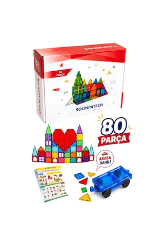 Arabalı 80 Parça 7.5cm Büyük Boy Manyetik Blok Seti | Güçlü Mıknatıslı Zeka Geliştirici Eğitici Oyuncak