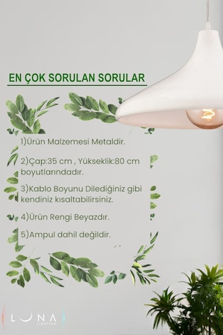 Apollo Beyaz Renk Rustik Tekli Avize Sarkıt Salon Mutfak Oturma Odası Avize Beyaz