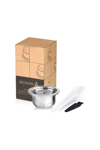 Honmex 304 Paslanmaz Çelik Tekrarlı Kafe Kapsülü Seti Kaşık+fırça - Nespresso Vertuoline Gca1, Delonghi Env135/150, Vertuoplus Bnv450wht1buc1 Uyumlu, 12.5g Toz 70ml Kremalı Kahve Gümüş