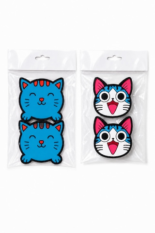 Kemboss Mavi Kedi Ve Happy Kedi Bardak Altlığı Seti 4'lü - Pvc Kaydırmaz Bardak Altlığı 2 Mavi Kedi + 2 Happy Kedi