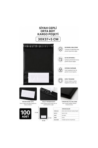 Northcity Siyah Cepli Orta Boy Kargo Poşeti 30x37+5 Cm 100 Adet
