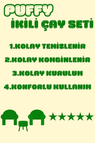 Puffy Çay Seti Berjer Ve Puf Takımı Salon, Ofis, Balkon - 2'li Takım