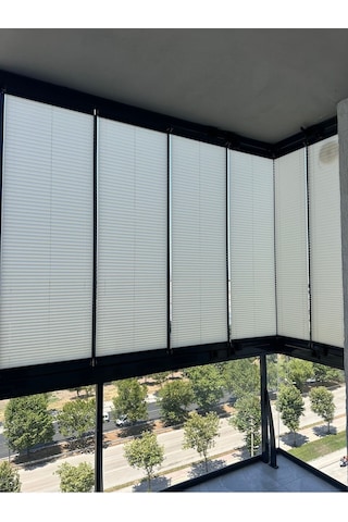 Blind-x Krem Plise Katlanır Cam Balkon Perdesi, Ofis Perdesi, Mutfak Perdesi, Salon Perdesi