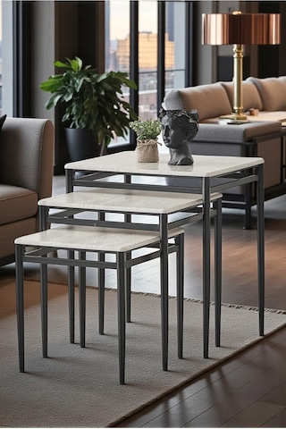 Diva Serisi 1. Sınıf Mebran Mdf 3 Lü Zigon Sehpa Takımı Siyah