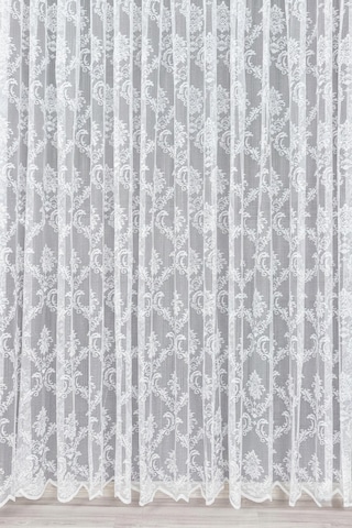 Caserta Damask Dantel Çiçek Desen Beyaz Düz Örme Tül Perde 1.sınıf Kalite Beyaz - Ekru