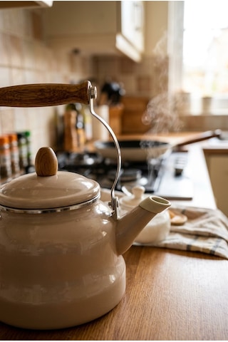 Vintage Ahşap Saplı Emaye Demlik Kettle 2,5lt Güzgülü 7605-c