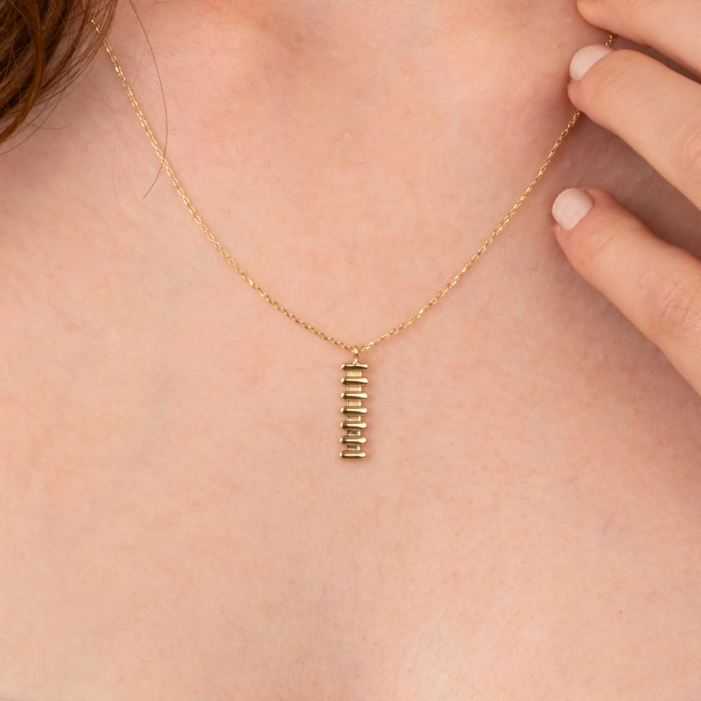 Gümüş Kolye - Çubuk Çizgili 925 Ayar Gümüş Kolye Sarı