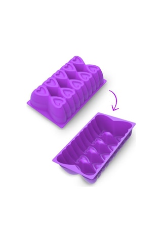 Kalp Desenli Risotto Silikon Baton Kek Kalıbı 26x16 Cm Lila