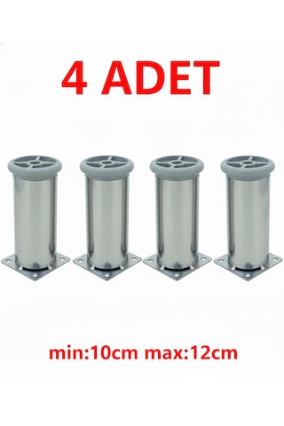 Ludıa Metal Ayarlanabilir 4 Adet Mobilya Ayağı Metal Tablalı 10cm Gri