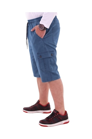 Erkek Battal Beden 115-176 Kilo Arası İçin Uygun Dizaltı Kargo Cepli Likralı Uzun Jeans Kapri Mavi