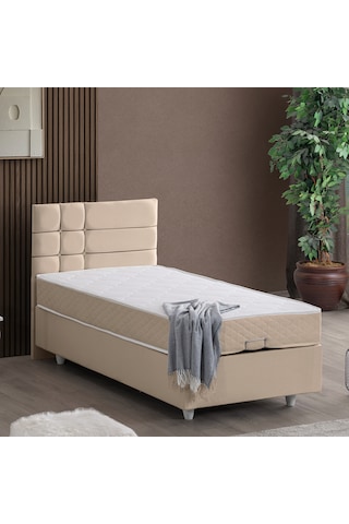 Almada Tek Kişilik Baza Başlık Letto Yatak Seti - Bej 100 x 200