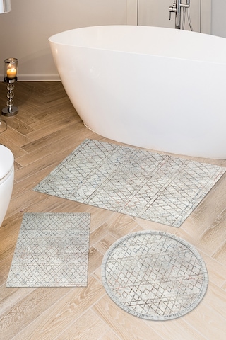 Dekoreko Kaymaz Taban Djt 3 Lü Banyo Paspas Takımı Trend Karışık Iskandinav F5079 Bej