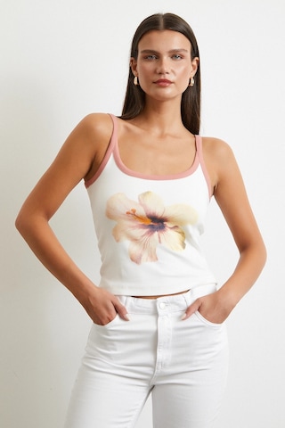 Çiçek Baskılı Askılı Top Ekru Ekru