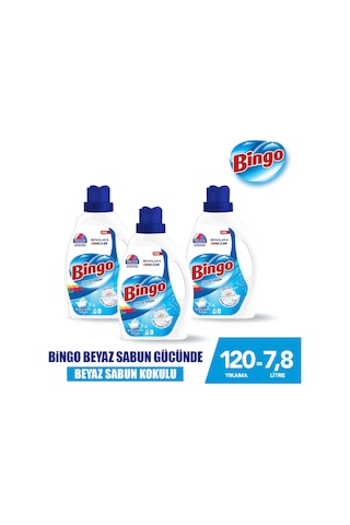 Bingo Beyazlar ve Renkliler İçin Beyaz Sabun Kokulu Sıvı Çamaşır Deterjanı 3 x 2600 ML