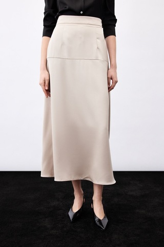 Sateen Yüksek Bel Saten Etek - Vizon-136787 Vizon