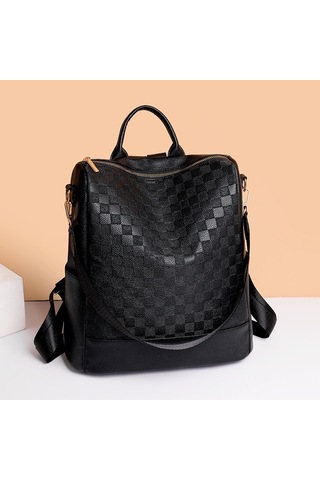 Bayan Modası Pu Yumuşak Deri Hafif Basit Sırt Çantı-siyah Siyah