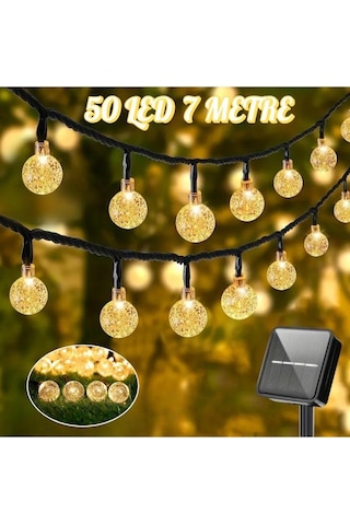 Güneş Enerjili 50 Led 7 Metre Günışığı Sarı Renk Dış Mekan Bahçe Teras Ağaç Led Işık 8 Modlu Sarı Günışığı