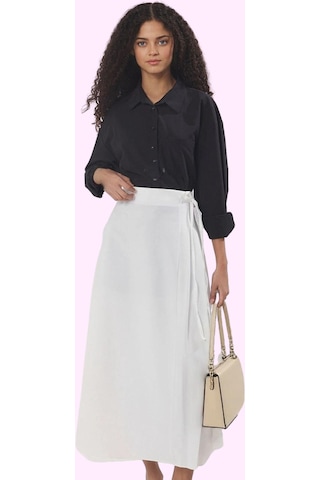 Frm Kadın A Line Maxi Etek 100% Polyester Dokuma Kumaş Ramadan Koleks Beyaz