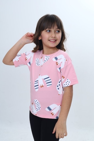 Toontoy Kids Toontoy Kız Çocuk Kuş Pano Baskılı Tişört Pembe