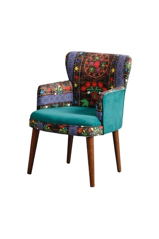 Tekli Etnik Desen Kumaş Krem Ahşap Ceviz Ayak Çay Seti Koltuk Takımı Ofis Koltuk Takımı Etnik