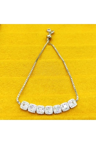 Oriental Kuyumculuk Jewellery Baget Taşlı Kare Su Yolu Asansör Bileklik Gümüş