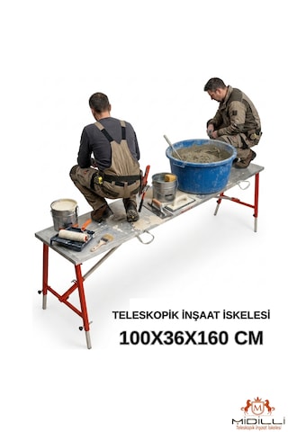 Alüminyum Gövdeli Çelik Ayaklı Teleskopik İnşaat Katlanır İskelesi Kırmızı - 400 Kg Taşıma Kapasitesi 100x36x160cm