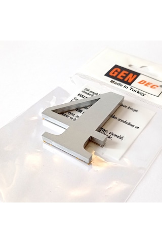 Gendec Kapı Numarası 8Cm No:4 Metalik Gri Kendinden Yapışkanlı Nu