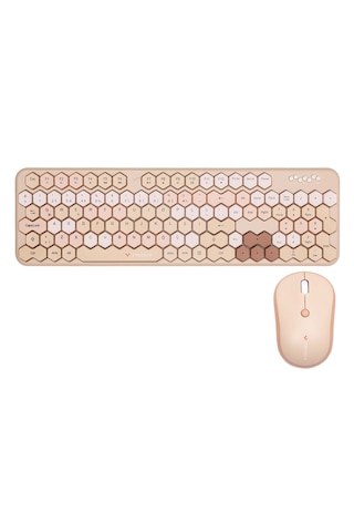 Petek Görünümlü Kablosuz Renkli Klavye Mouse Seti - Retro, Sessiz, Q Türkçe Dizayn Lazer