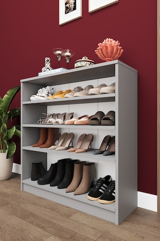 Asra Trend 4 Katlı Açık Raflı Ayakkabılık A-32 %100 MDF Modern Bot Uyumlu Düzenleyici Kül Gri