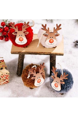 Fortunelane Kırmızı Kuzulu Yün Ahşap Geyik - Noel Dekorasyonu, Asma Aksesuarı Ev/parti Atmosferi Kırmızı