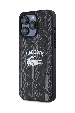 Apple Uyumlu iPhone 15 Pro Max Kılıf Lacoste Lisanslı Magsafe Özellikli Mono Vintage Logo Kapak Siyah Siyah