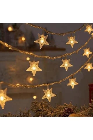 Led Işıklı 28'li Yıldız Işık Zinciri Dekoratif Fişli Aydınlatma Ev Dekorasyonu Süsleme Salon Oda Merdiven Balkon Süslemeleri İçin Yılbaşı Eğlence Doğum Günlerine Özel Aydınlatma 50 Metre
