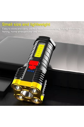 Neevoyu 5 Led Şarj Edilebilir El Feneri - 800mah Pil, 4 Işık Modu, Kamp & Acil Durum Aydınlatma Siyah