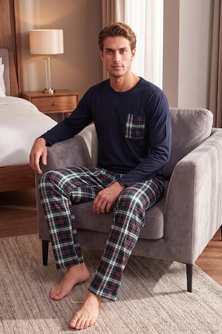 Buratti Ekoseli Cepli Beli Lastikli % 100 Pamuk Regular Fit Pijama Takımı Erkek Pijama Takımı 6572001 Koyu Lacivert