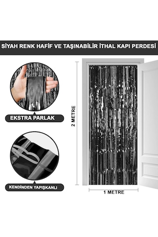 Mey İthalat Siyah Renk Ekstra Metalize Parlak Saçaklı Arka Fon Perde İthal A Kalite 1x2 Metre