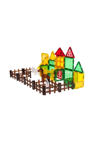 Manyetik Tiles Renkli 46 Parça Manyetik Yapı Çiftlik Magnetic Bloklar