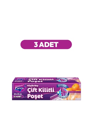 Çift Kilitli Buzdolabı Poşeti 12'li Küçük Boy 20 X 25 Cm Üçlü Paket