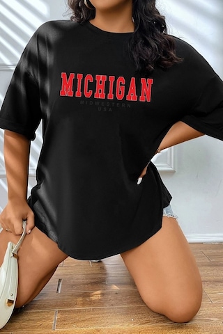 Unisex Michigan Baskılı T-shirt Siyah
