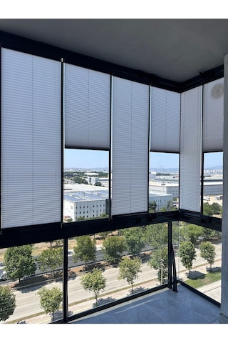 Blind-x Buz Gri Plise Katlanır Cam Balkon Perdesi, Ofis Perdesi, Mutfak Perdesi, Salon Perdesi