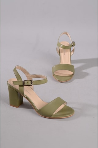 Seç Kundura Seç 0032 Hakiki Deri Tek Bant Sandalet Topuk Boyu 8,5cm Yeşil - 40 Yeşil