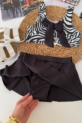 Minigimin Cicileri Zebra Desenli Volan Etekli Kız Çocuk 2 Li Mayo Bikini Takımı ... Siyah