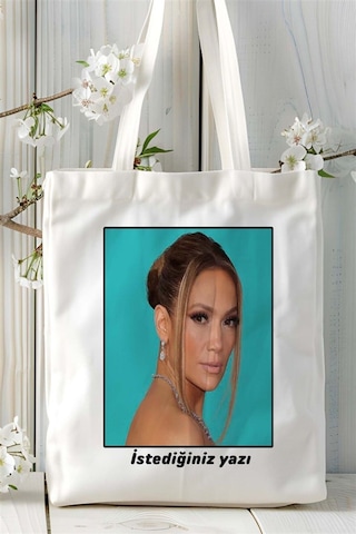 Art Hediye Jennifer Lopez Baskılı Bez Çanta Omuz Çantası Kişiye Özel Desen 4 Çok Renkli