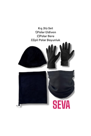 Seva Unisex Siyah Polar Boyunluk-polar Bere-polar Eldiven Seti